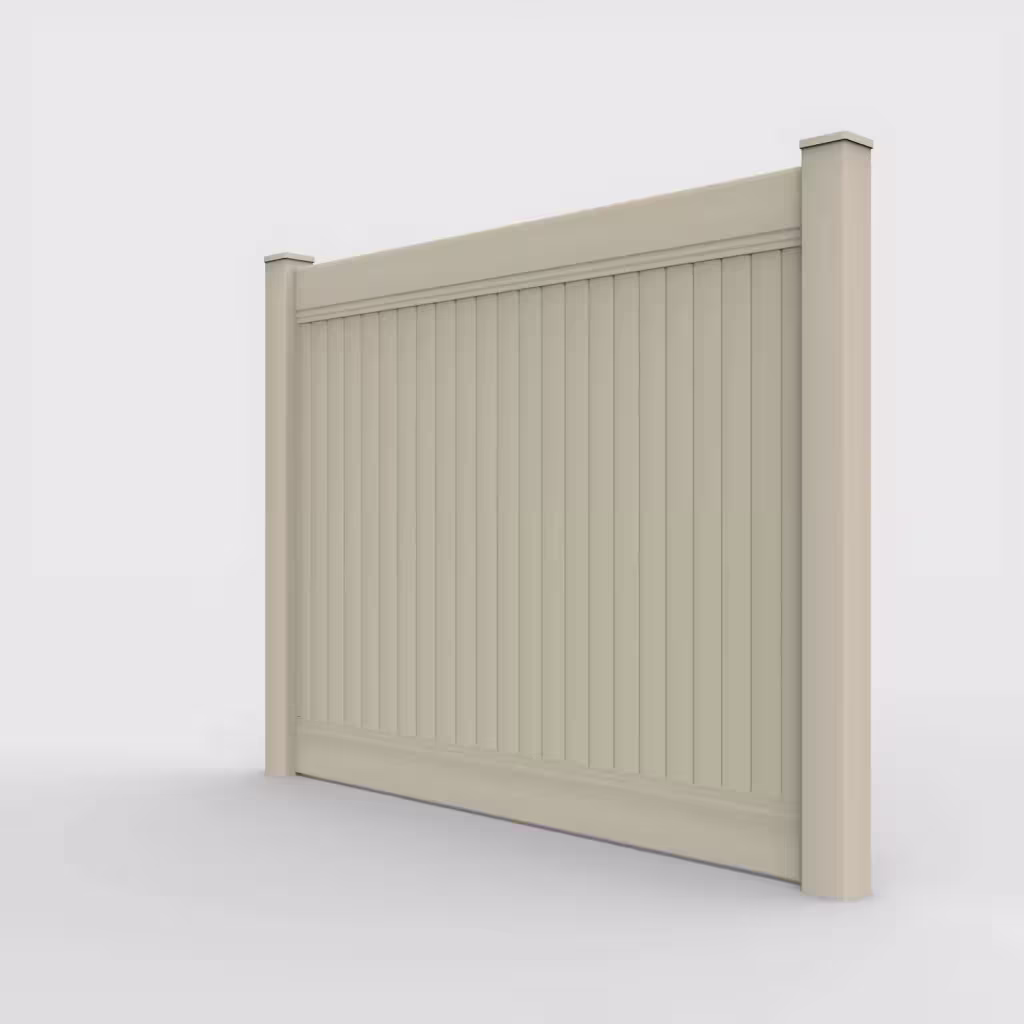 Tan vertical privacy 6 ft fence, left-side view