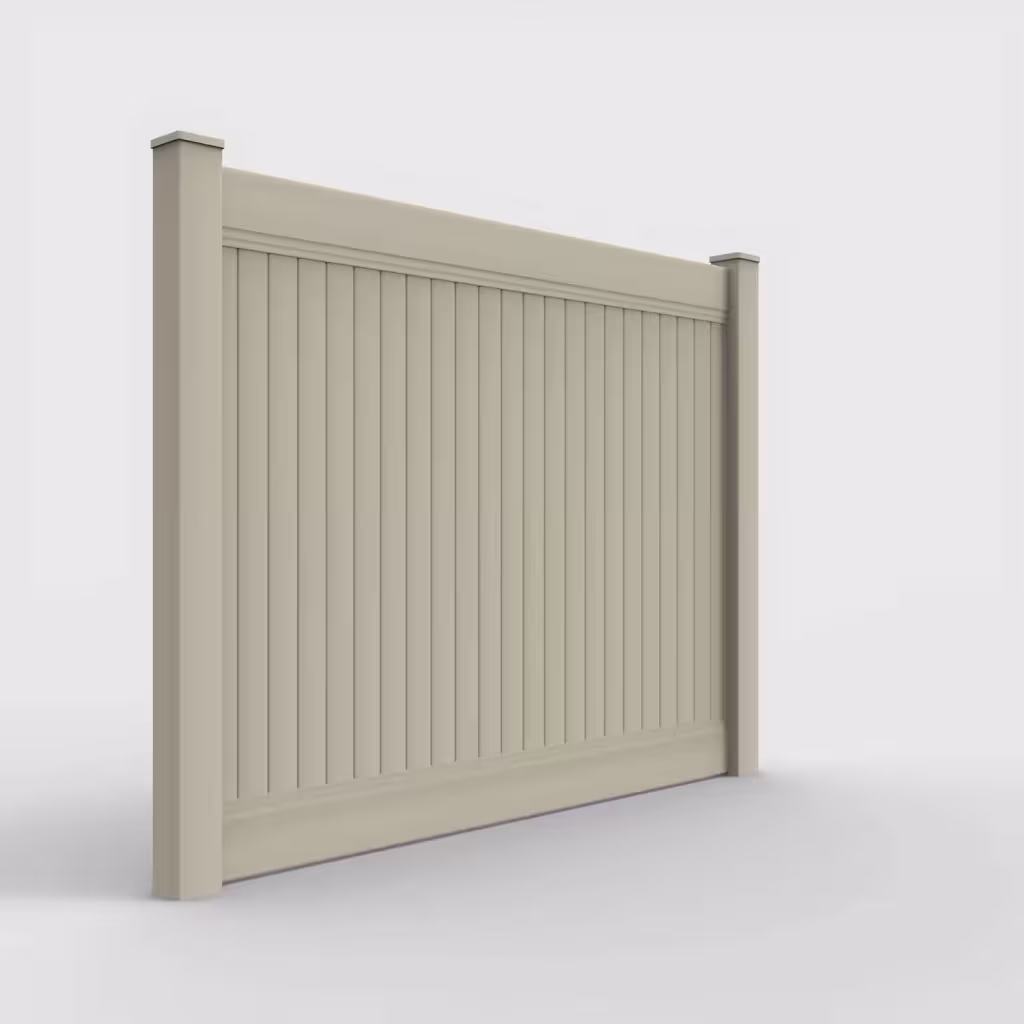 Tan vertical privacy 6 ft fence, right-side view