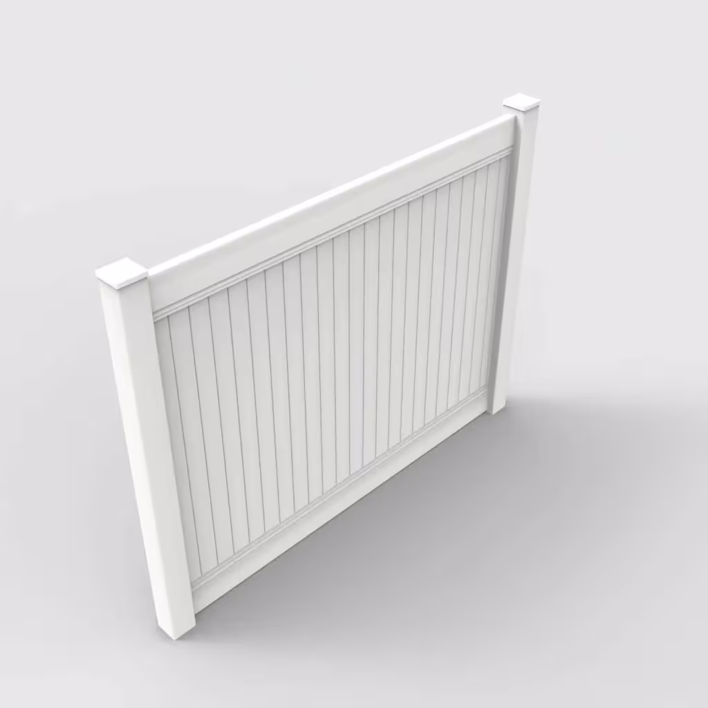 White vertical privacy 6 ft fence, isometric view
