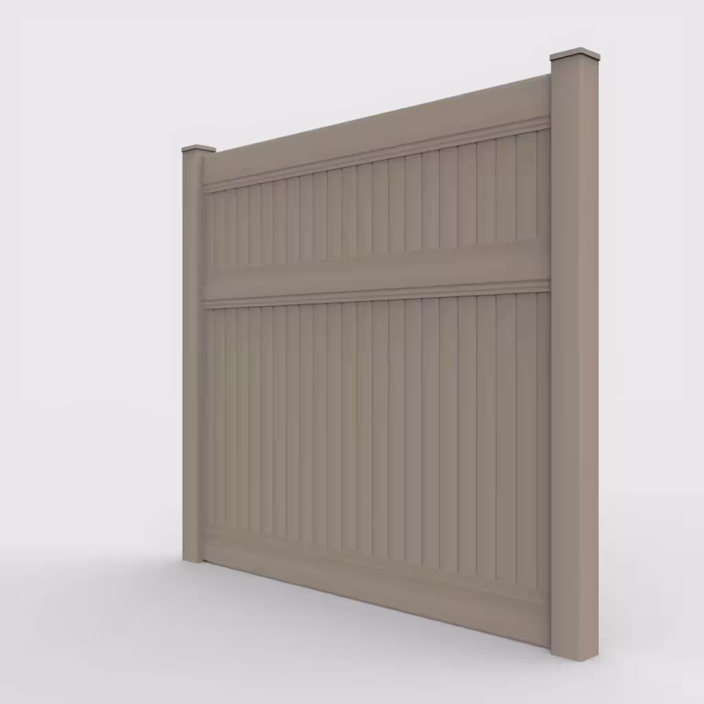 Clay vertical privacy 7 ft fence, left-side view