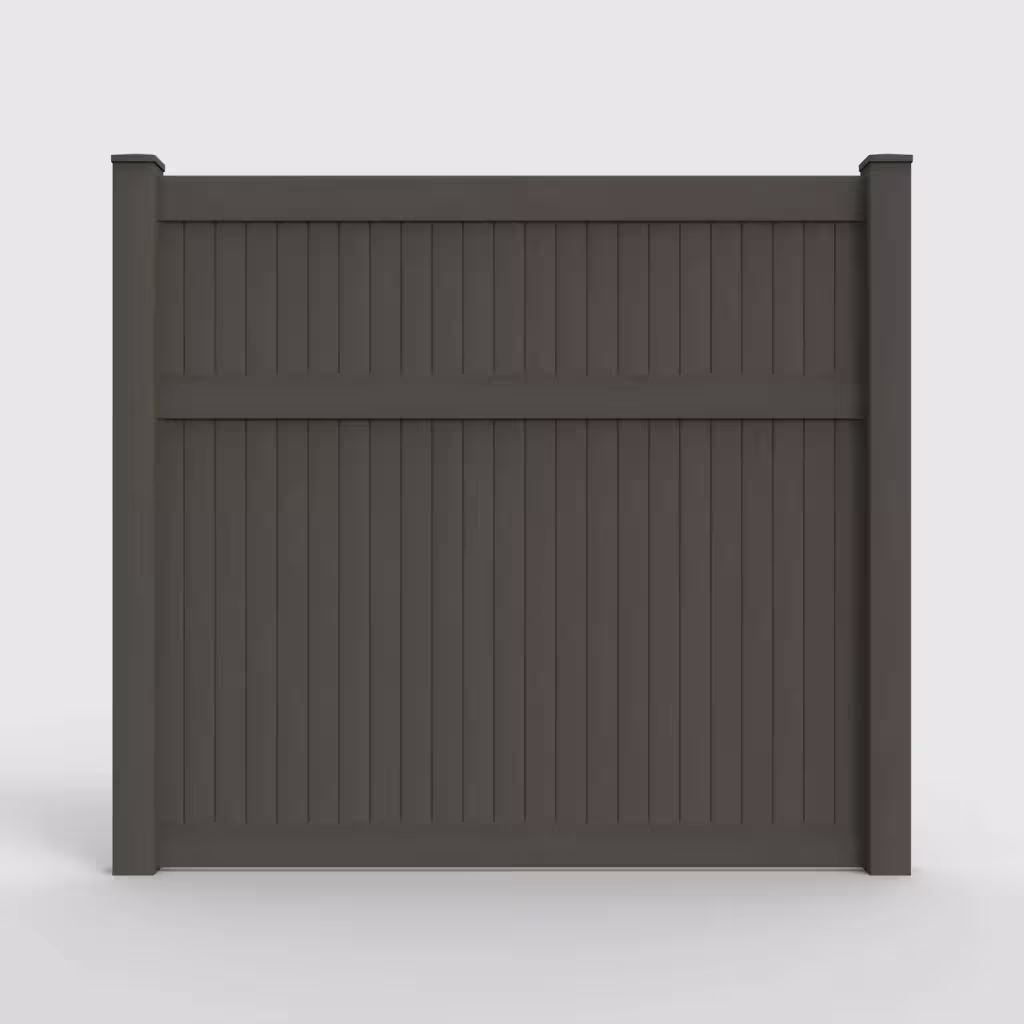 D. walnut vertical privacy 7 ft fence, front view