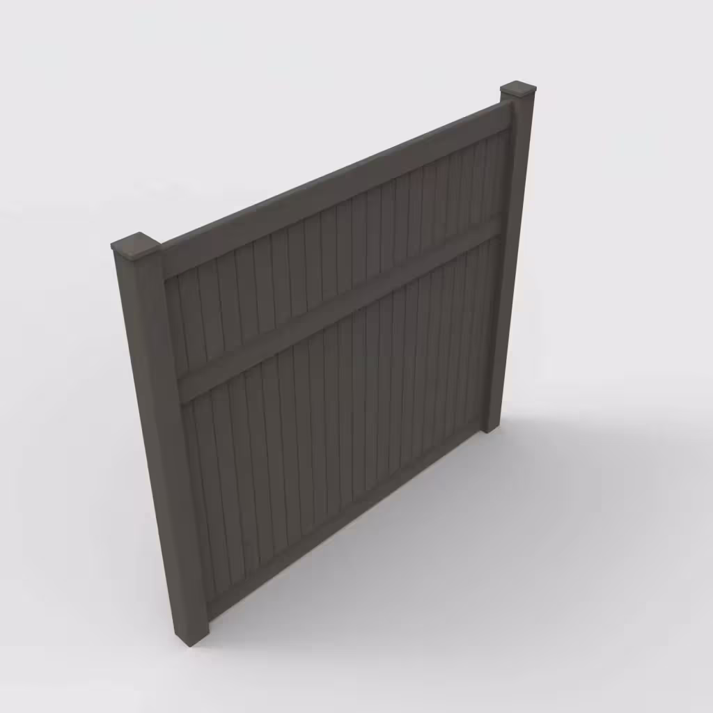 D. walnut vertical privacy 7 ft fence, isometric view