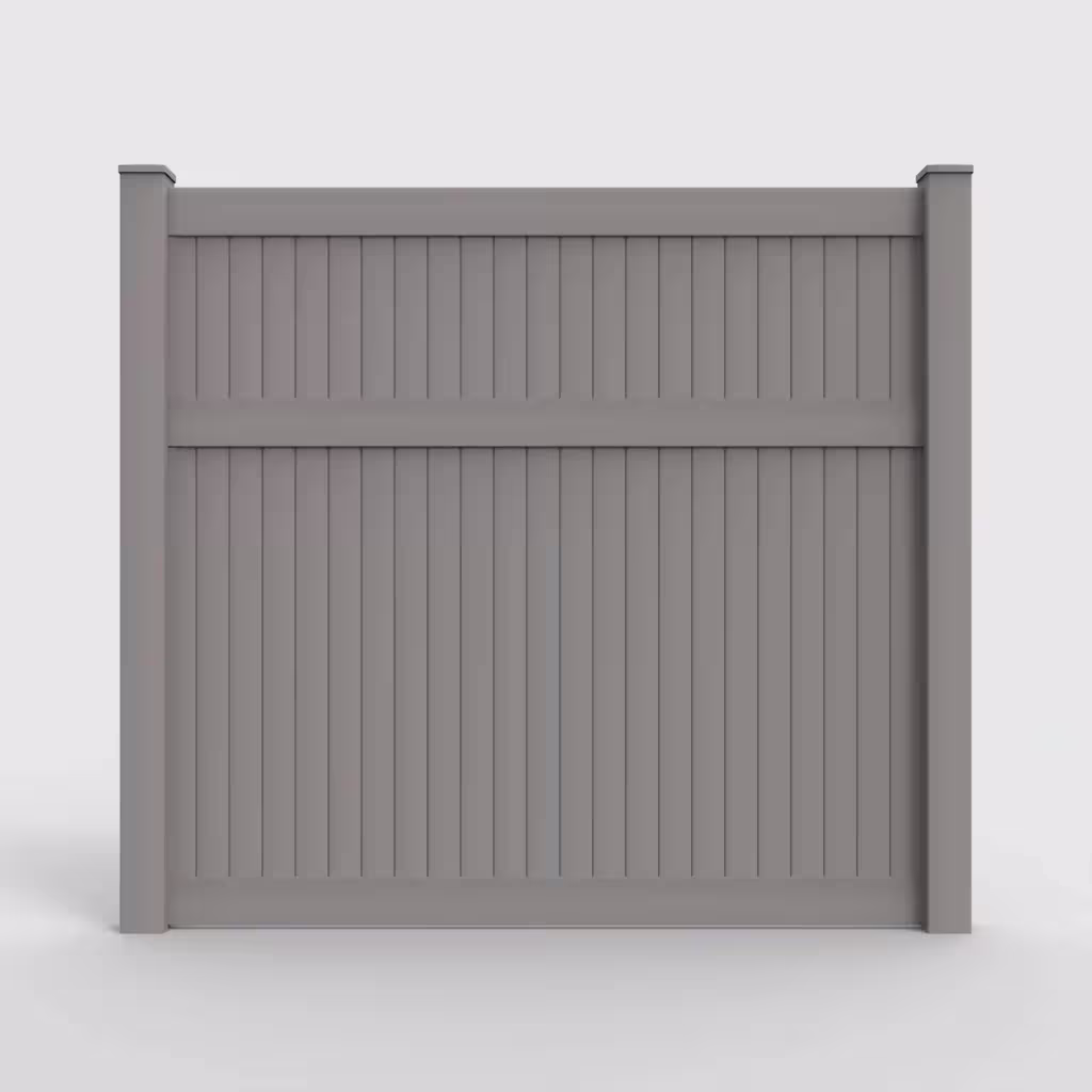 Slate gray vertical privacy 7 ft fence, front view