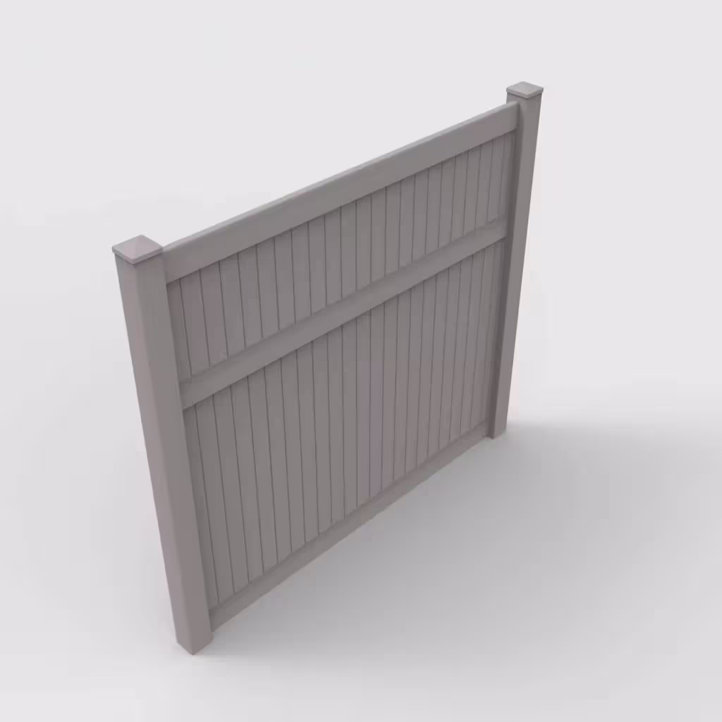 Slate gray vertical privacy 7 ft fence, isometric view