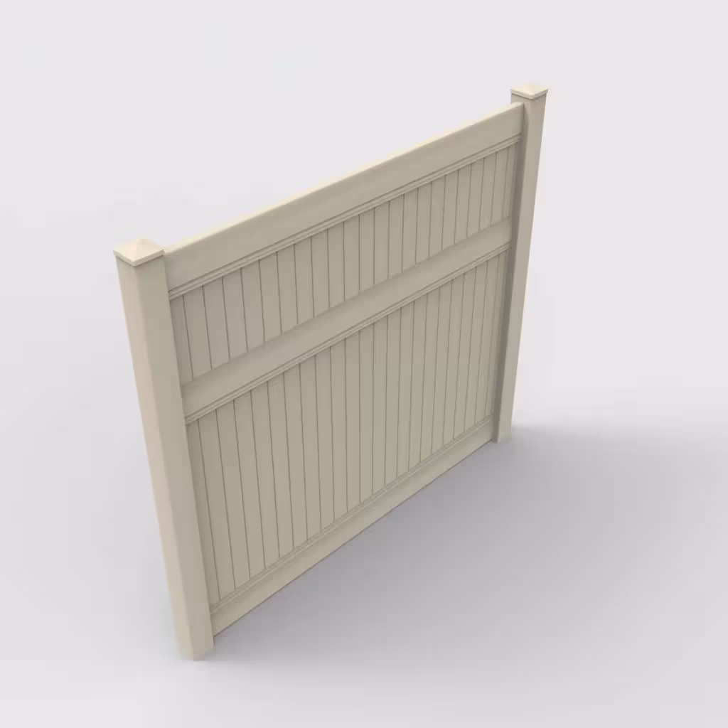 Tan vertical privacy 7 ft fence, isometric view