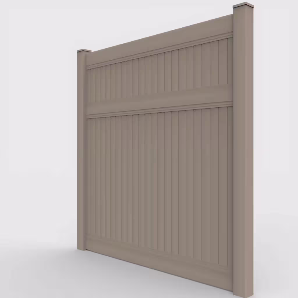 Clay vertical privacy 8 ft fence, left-side view