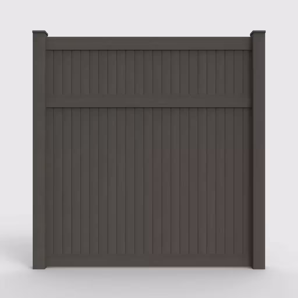 D. walnut vertical privacy 8 ft fence, front view