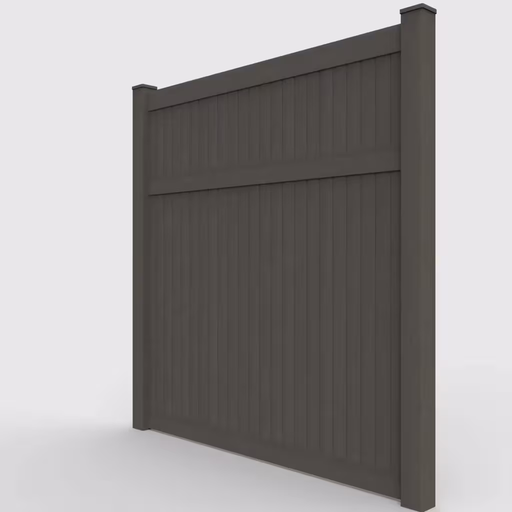 D. walnut vertical privacy 8 ft fence, left-side view