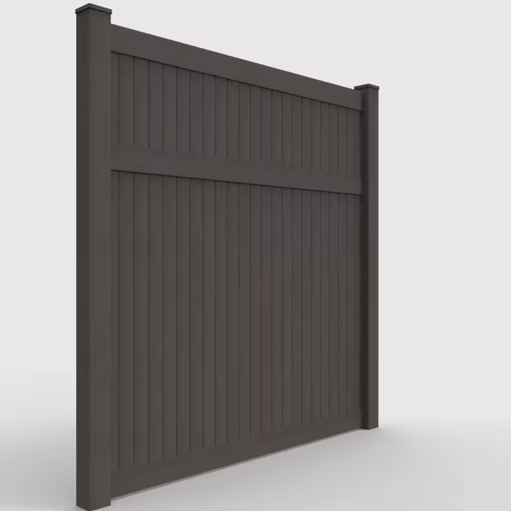 D. walnut vertical privacy 8 ft fence, right-side view