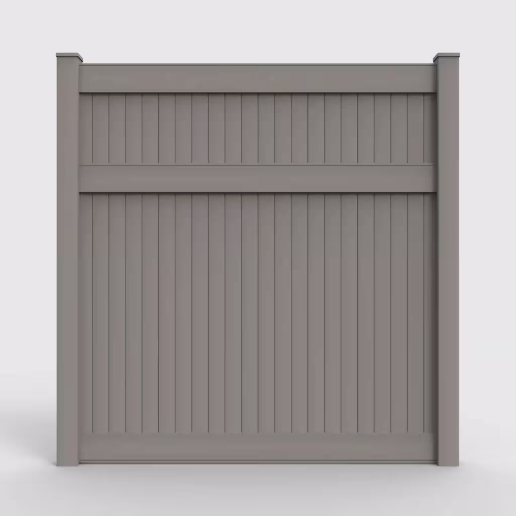 Gray vertical privacy 8 ft fence, front view