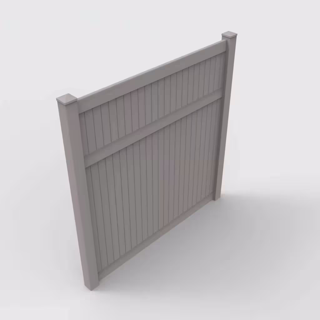 Slate gray vertical privacy 8 ft fence, isometric view