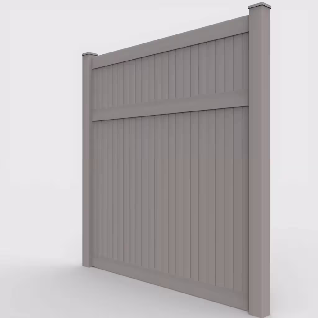 Slate gray vertical privacy 8 ft fence, left-side view