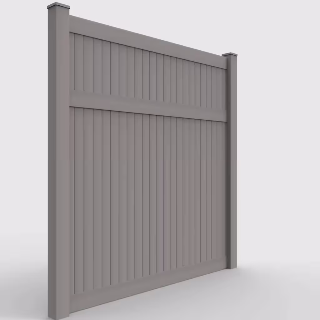 Slate gray vertical privacy 8 ft fence, right-side view