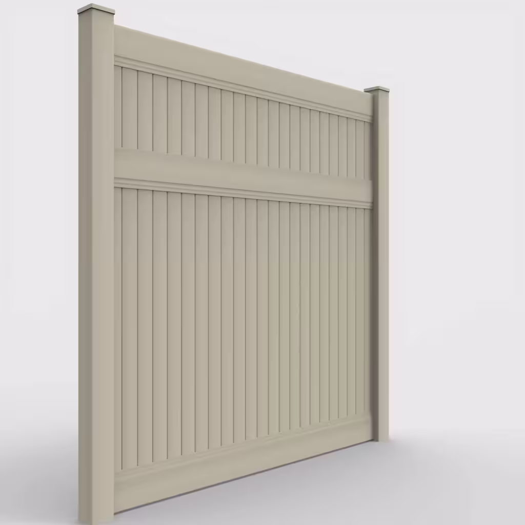 Tan vertical privacy 8 ft fence, right-side view