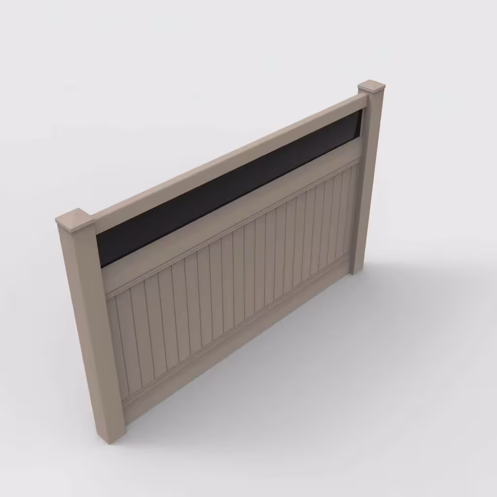 Clay vertical privacy with acrylic top 5 ft fence, isometric view