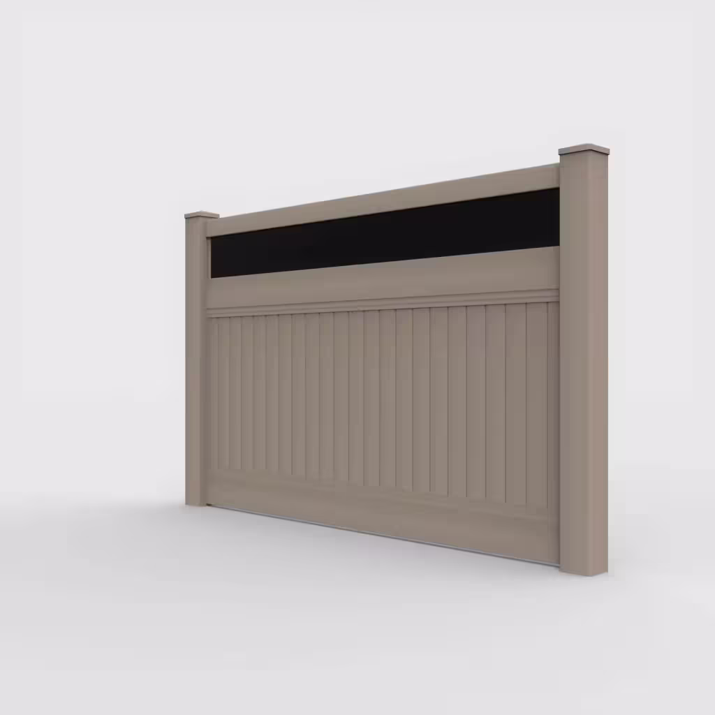Clay vertical privacy with acrylic top 5 ft fence, left-side view
