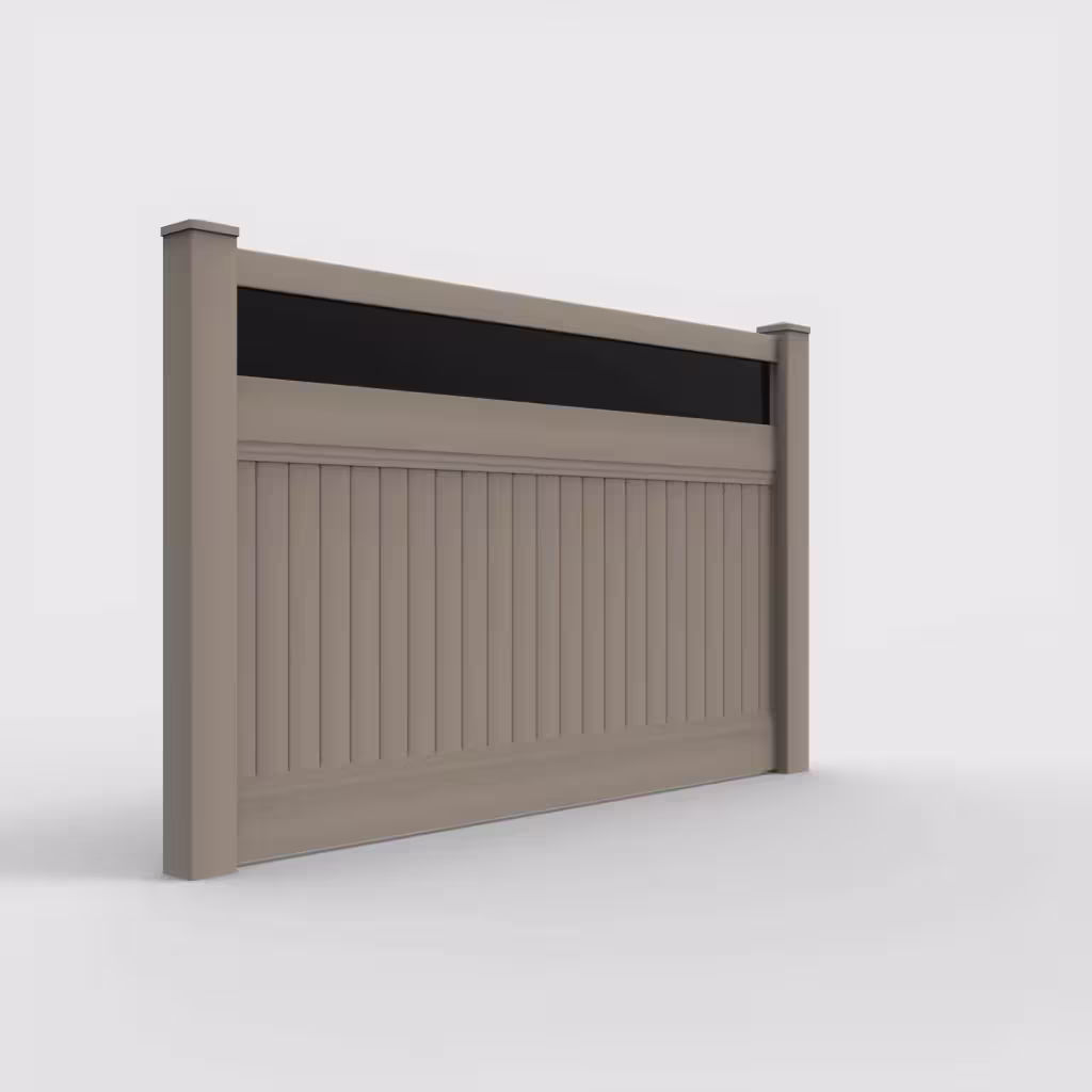 Clay vertical privacy with acrylic top 5 ft fence, right-side view