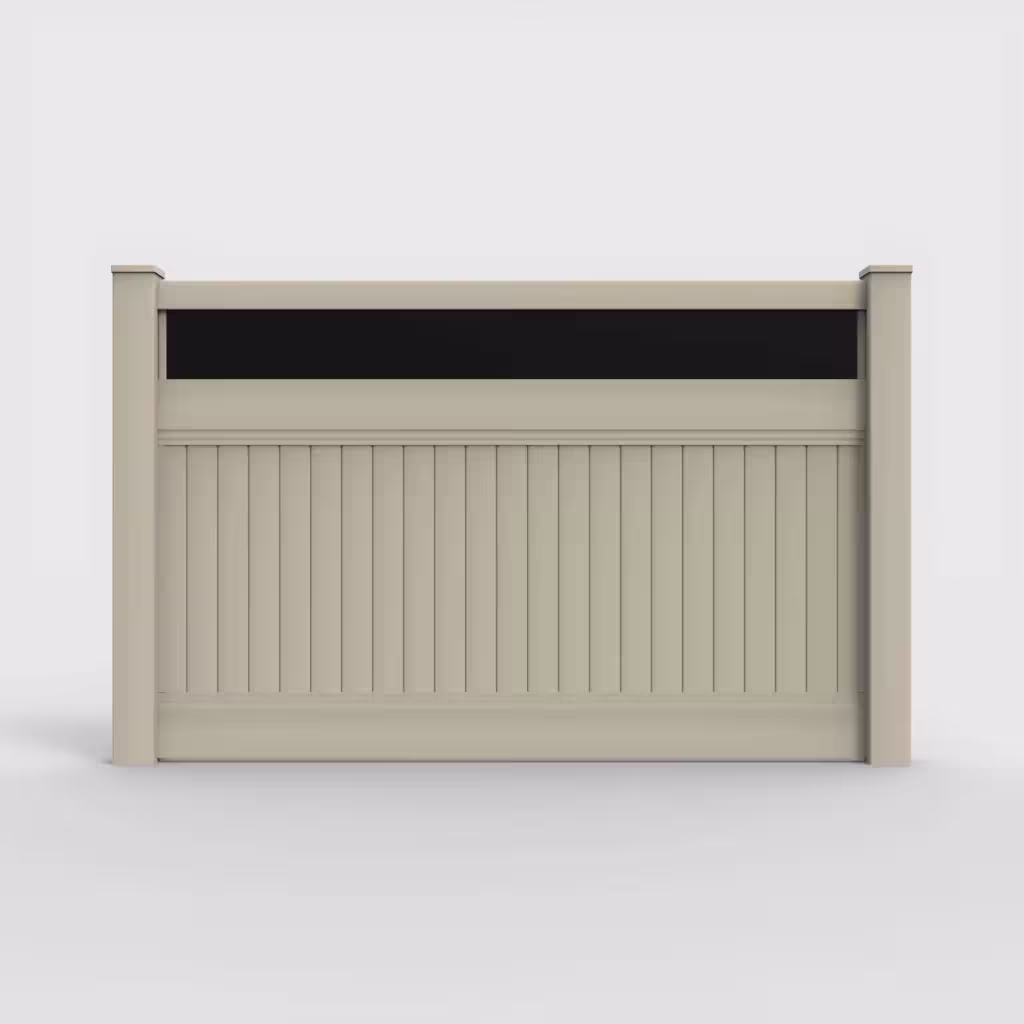 Tan vertical privacy with acrylic top 5 ft fence, front view