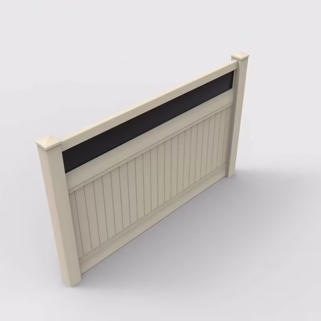Tan vertical privacy with acrylic top 5 ft fence, isometric view