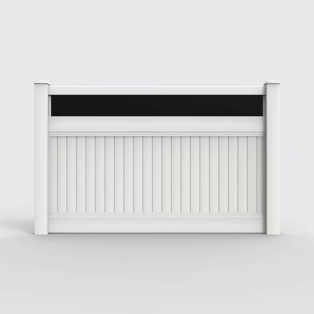 White vertical privacy with acrylic top 5 ft fence, front view