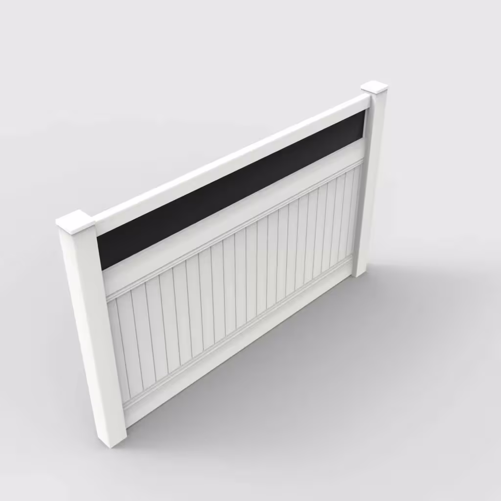 White vertical privacy with acrylic top 5 ft fence, isometric view