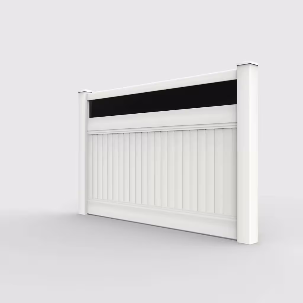 White vertical privacy with acrylic top 5 ft fence, left-side view