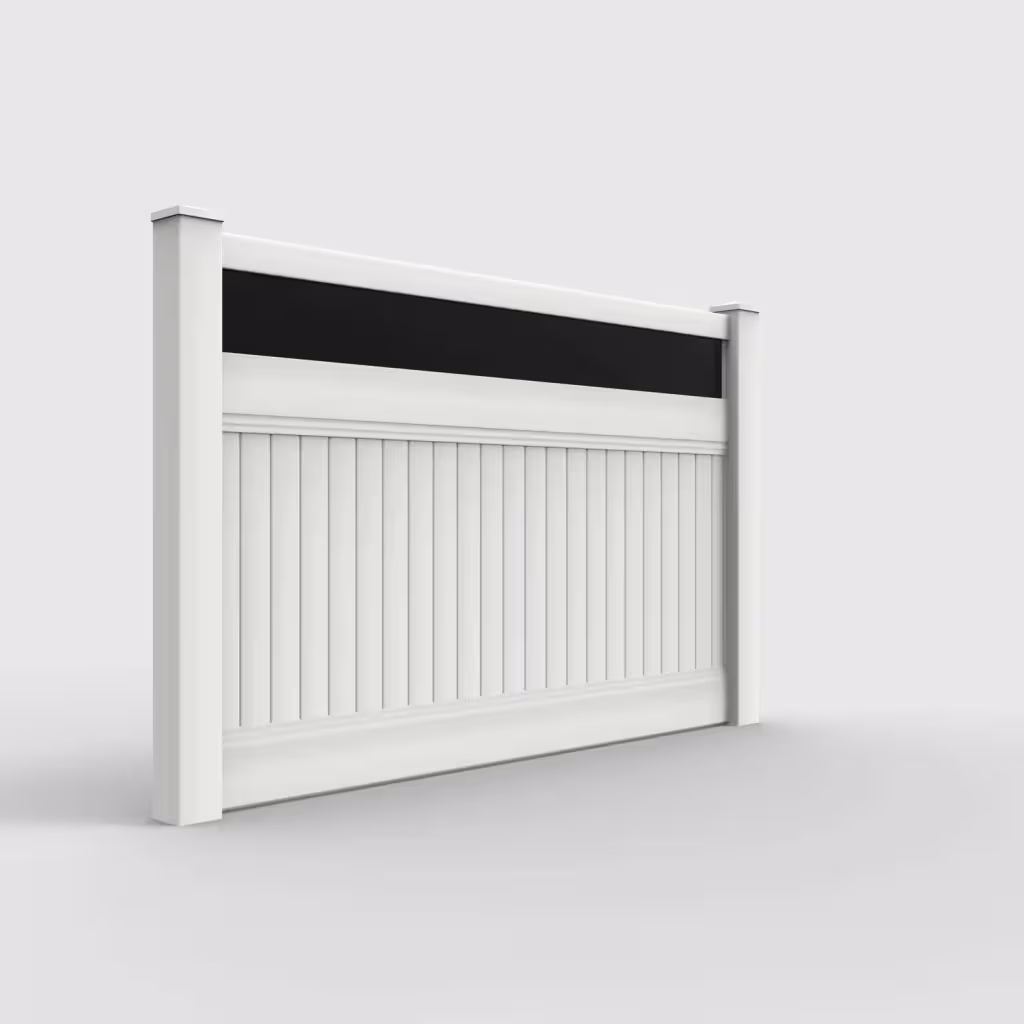 White vertical privacy with acrylic top 5 ft fence, right-side view