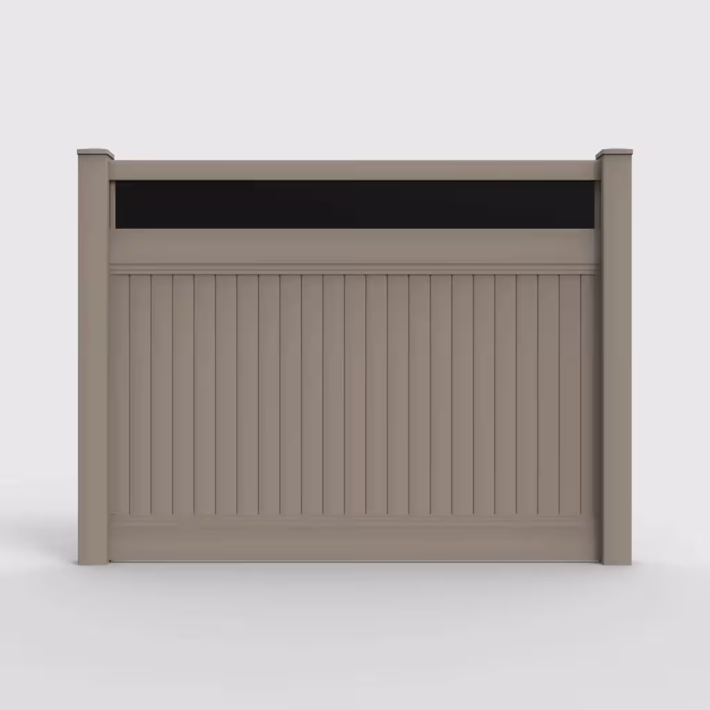 Clay vertical privacy with acrylic top 6 ft fence, front view