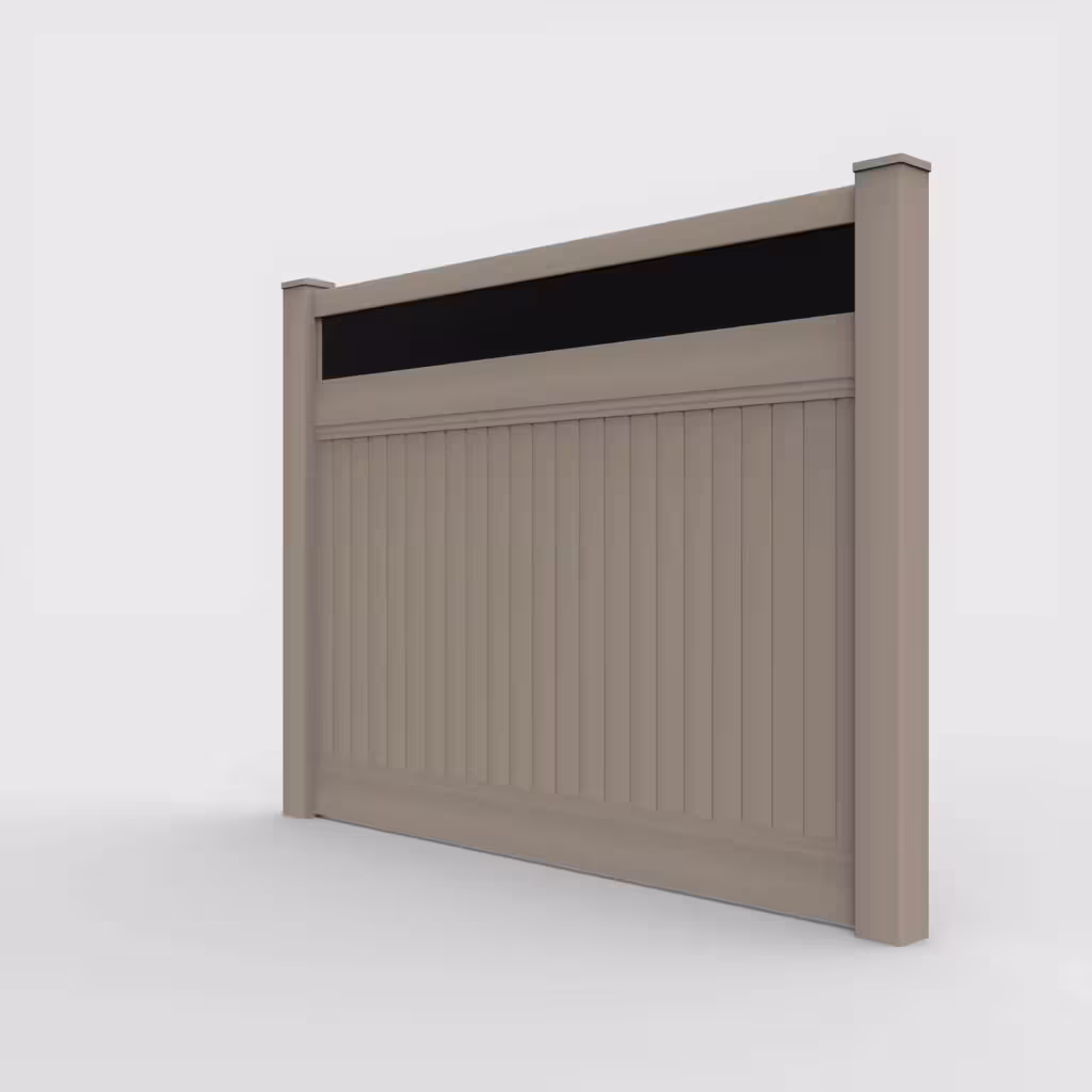 Clay vertical privacy with acrylic top 6 ft fence, left-side view
