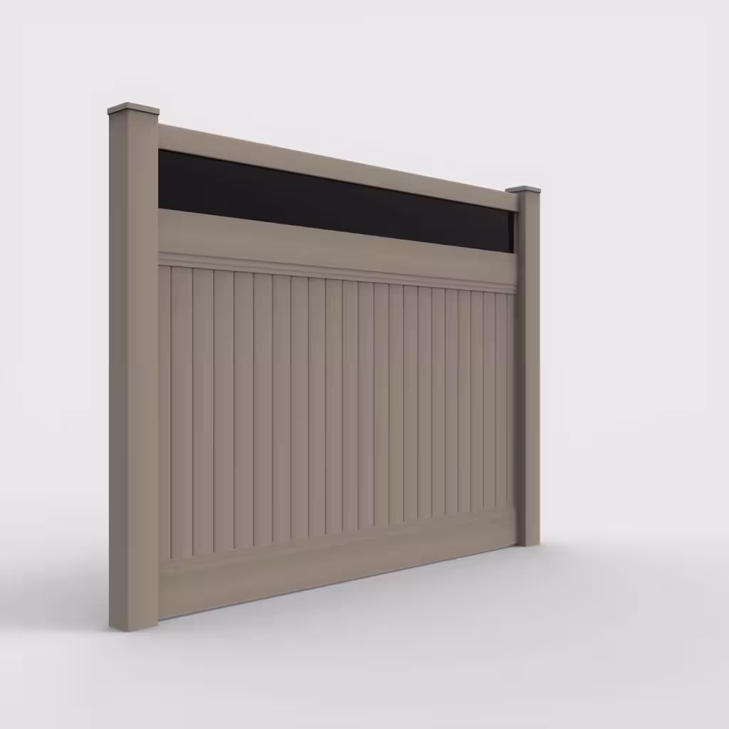 Clay vertical privacy with acrylic top 6 ft fence, right-side view