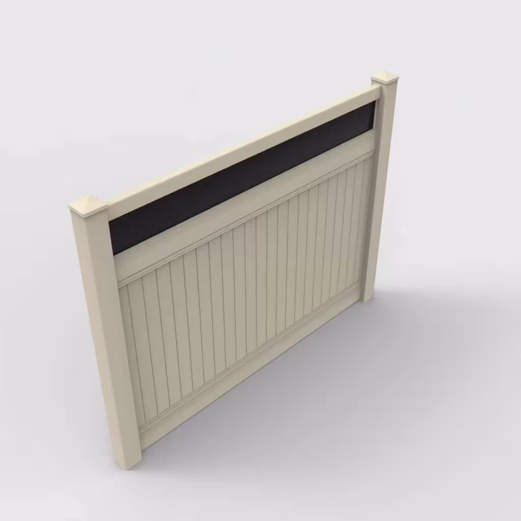 Tan vertical privacy with acrylic top 6 ft fence, isometric view