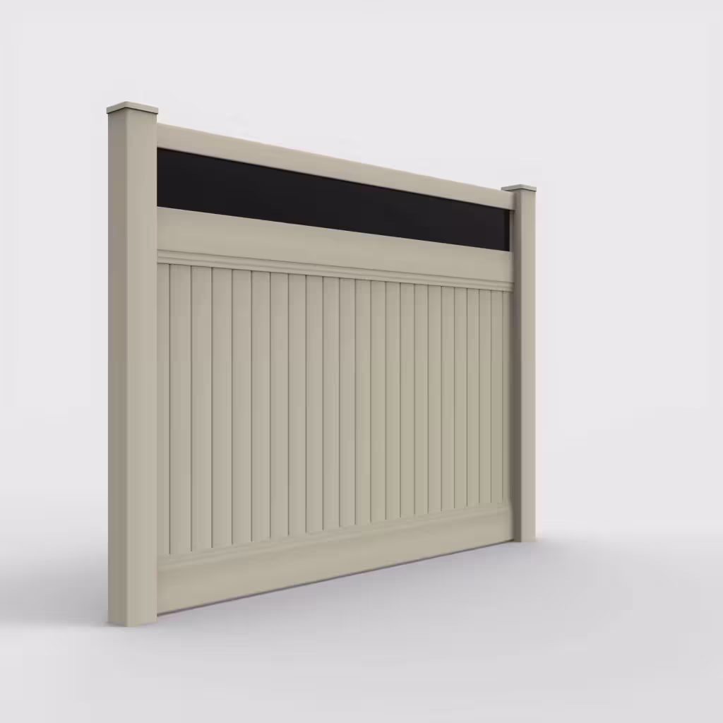 Tan vertical privacy with acrylic top 6 ft fence, right-side view