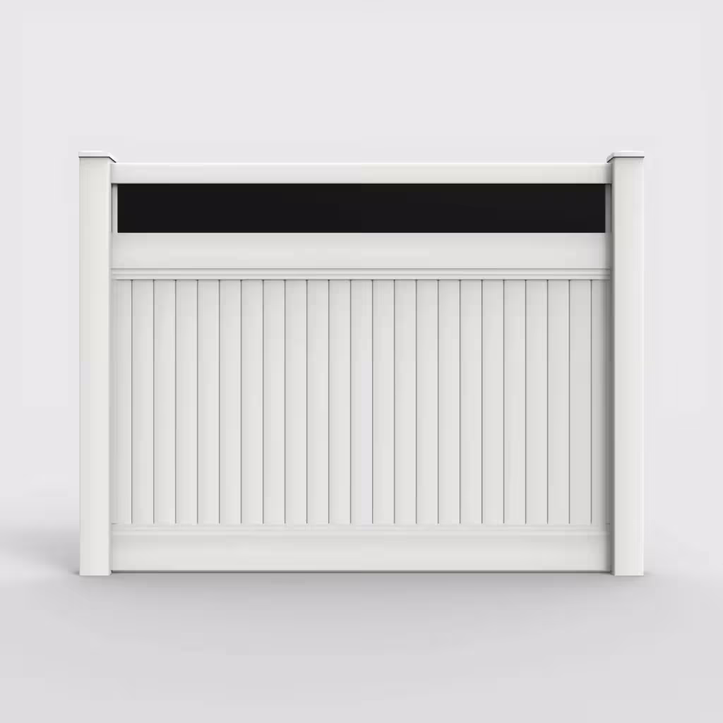 White vertical privacy with acrylic top 6 ft fence, front view