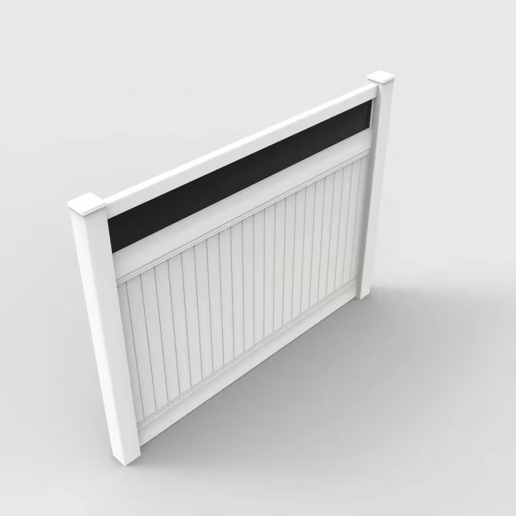 White vertical privacy with acrylic top 6 ft fence, isometric view