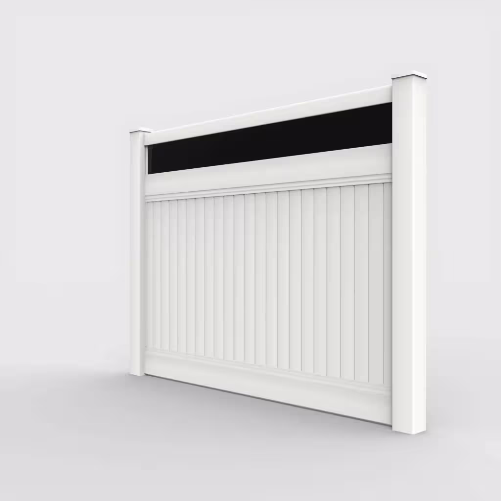 White vertical privacy with acrylic top 6 ft fence, left-side view