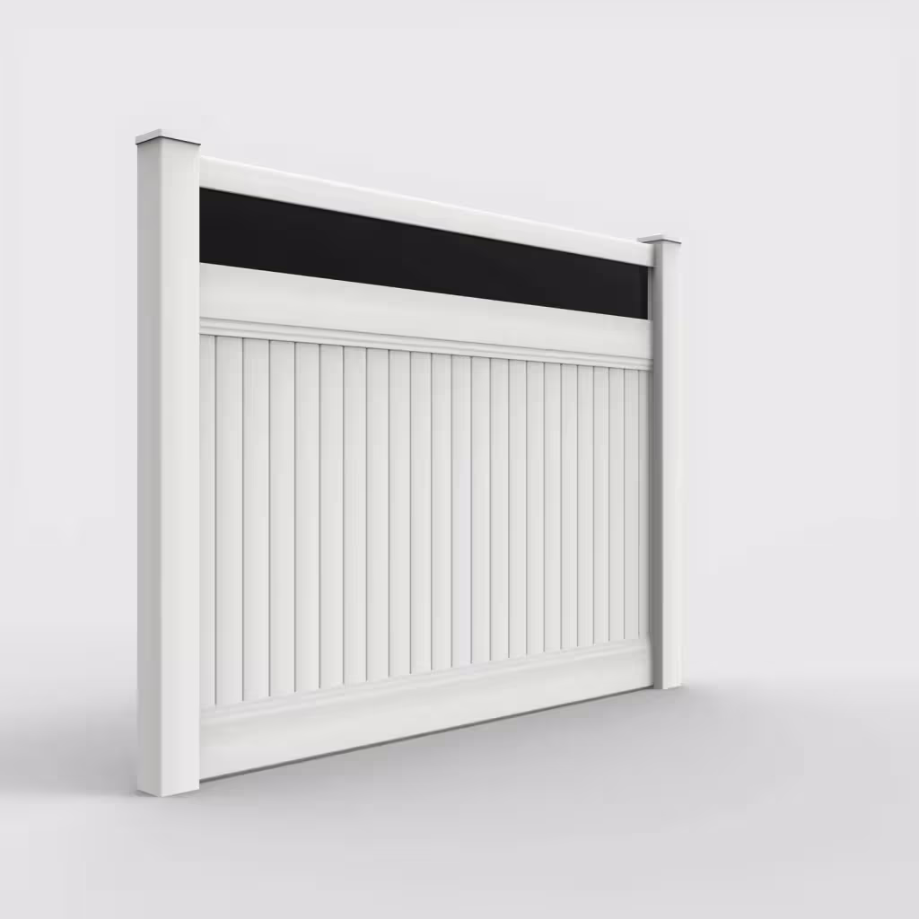 White vertical privacy with acrylic top 6 ft fence, right-side view