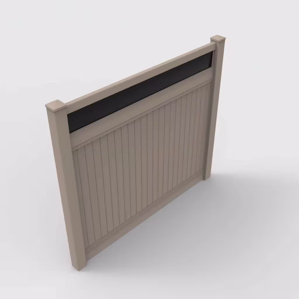 Clay vertical privacy with acrylic top 7 ft fence, isometric view