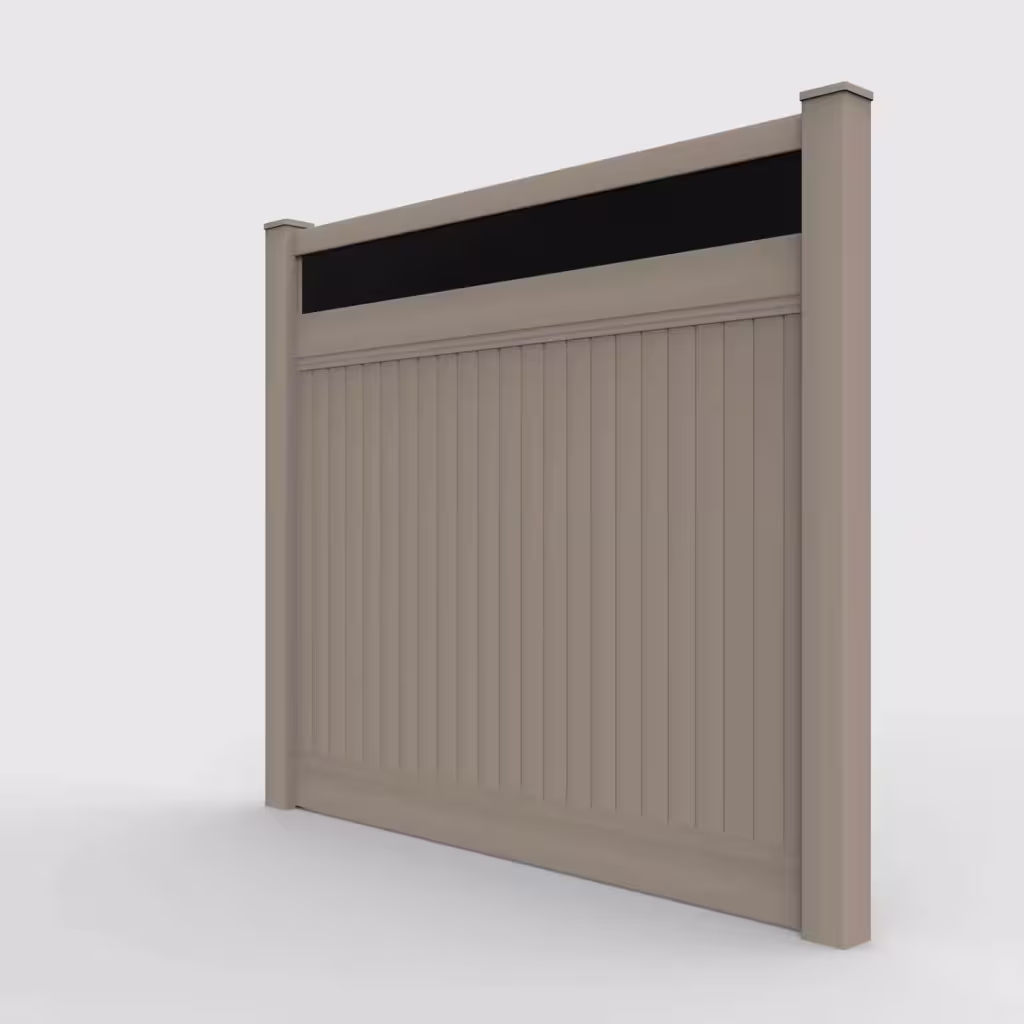 Clay vertical privacy with acrylic top 7 ft fence, left-side view