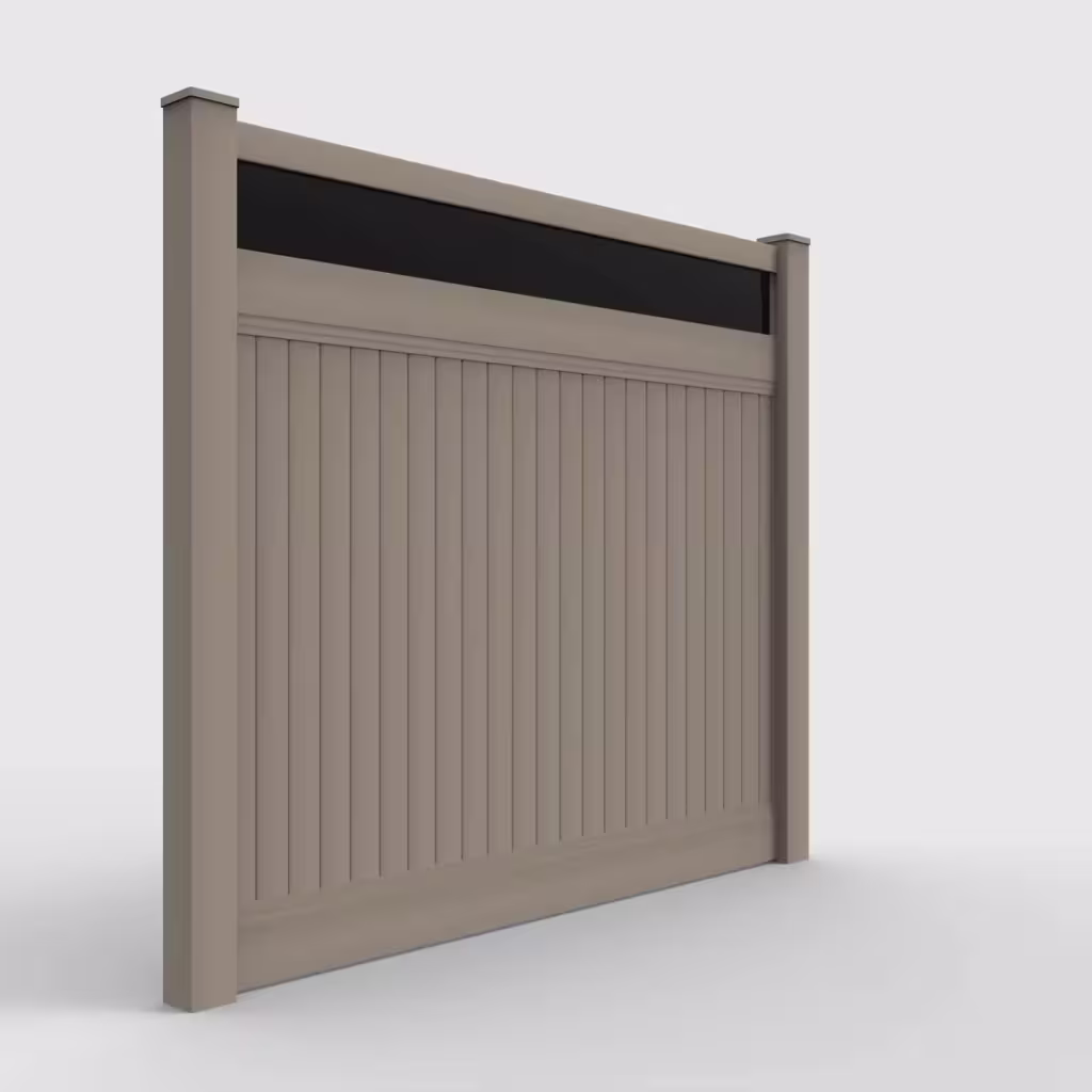 Clay vertical privacy with acrylic top 7 ft fence, right-side view