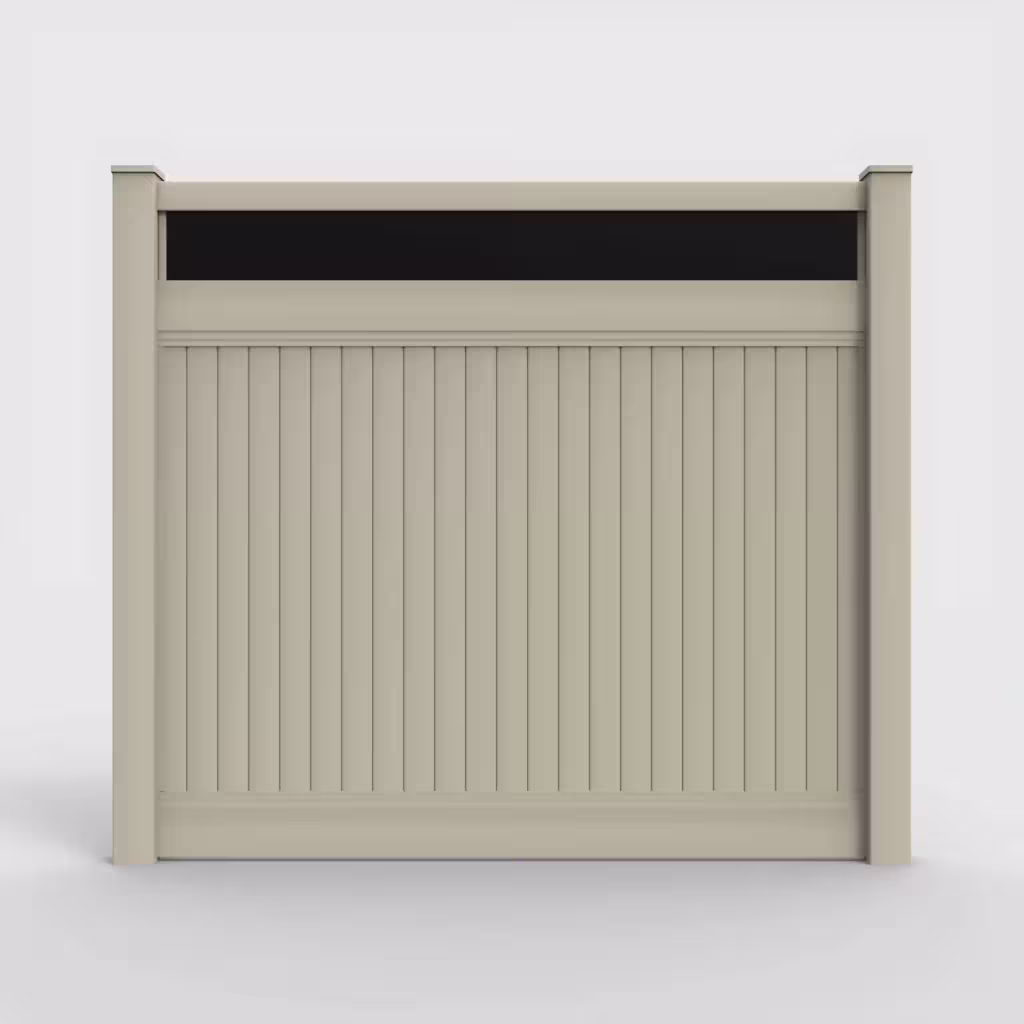 Tan vertical privacy with acrylic top 7 ft fence, front view