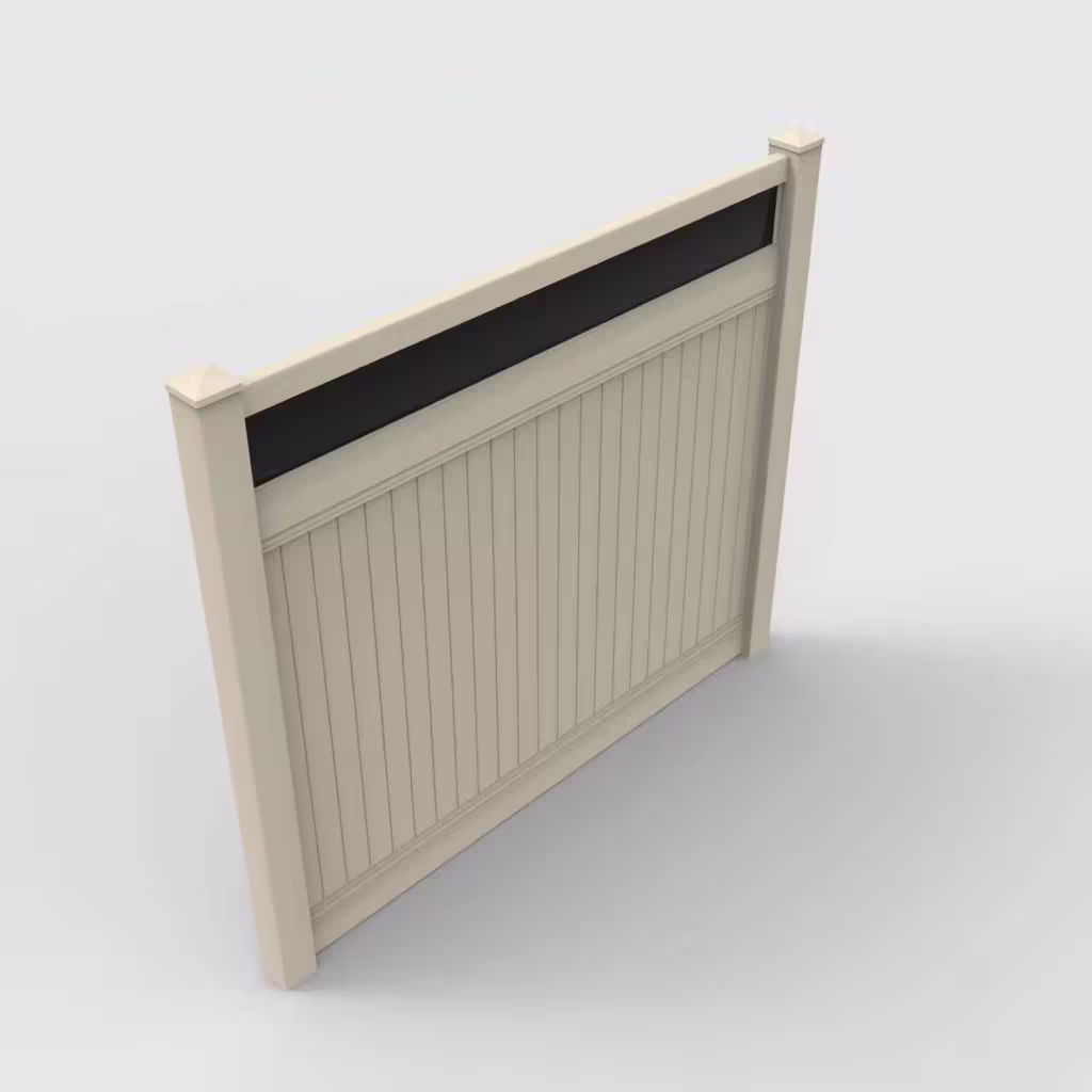 Tan vertical privacy with acrylic top 7 ft fence, isometric view