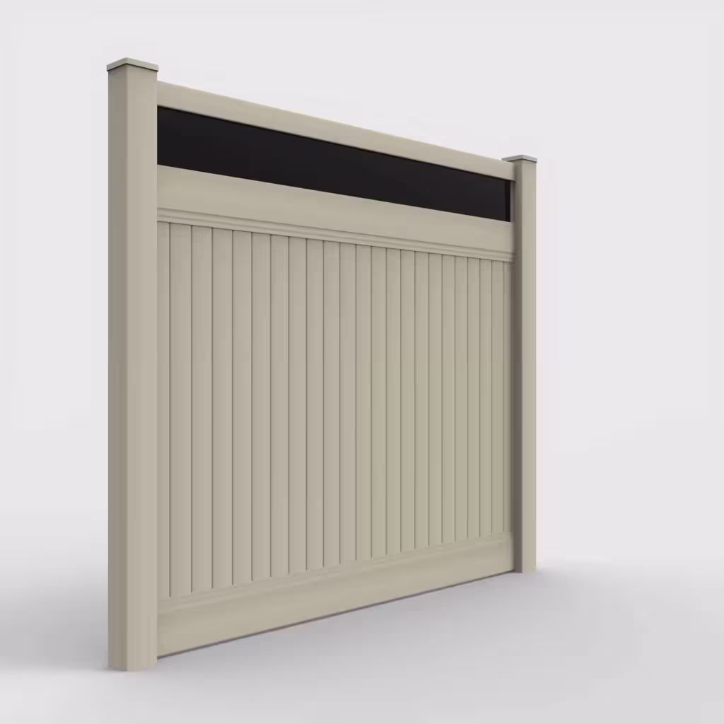 Tan vertical privacy with acrylic top 7 ft fence, right-side view