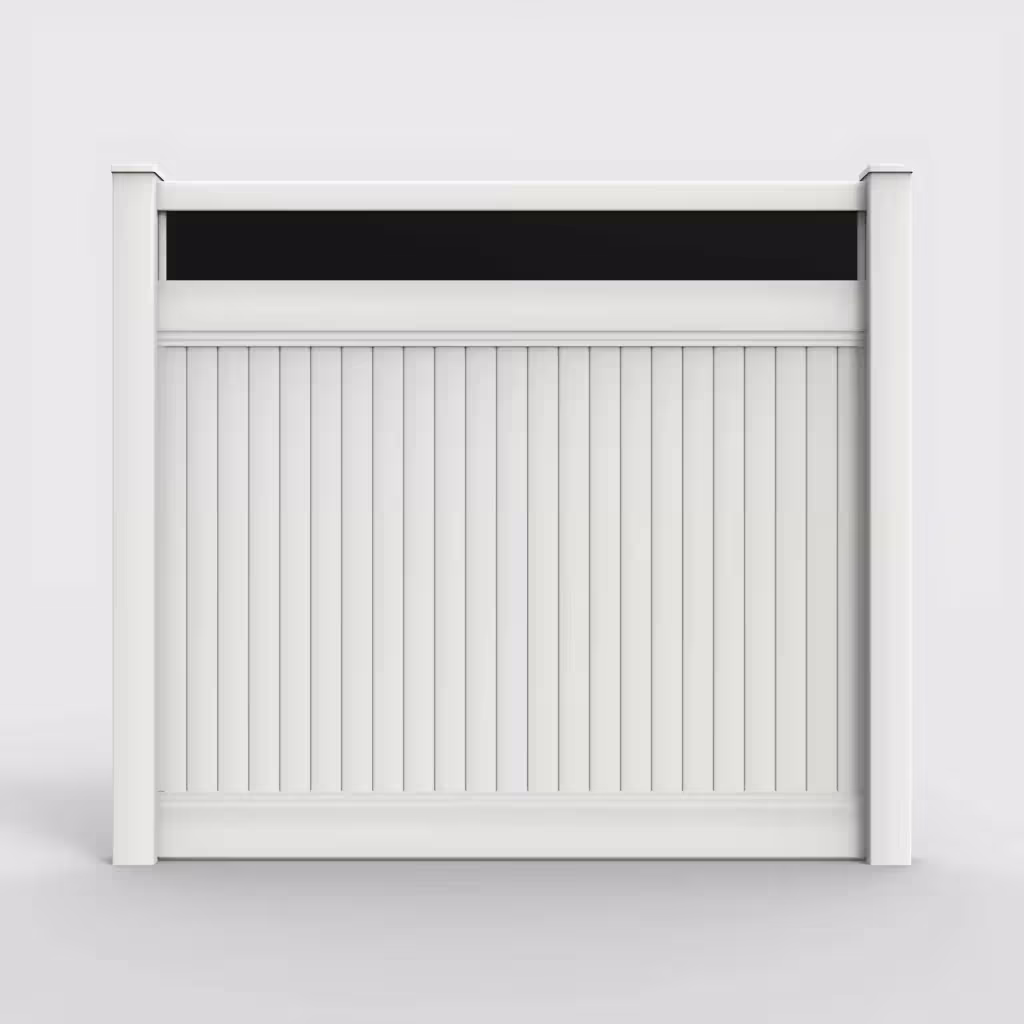White vertical privacy with acrylic top 7 ft fence, front view