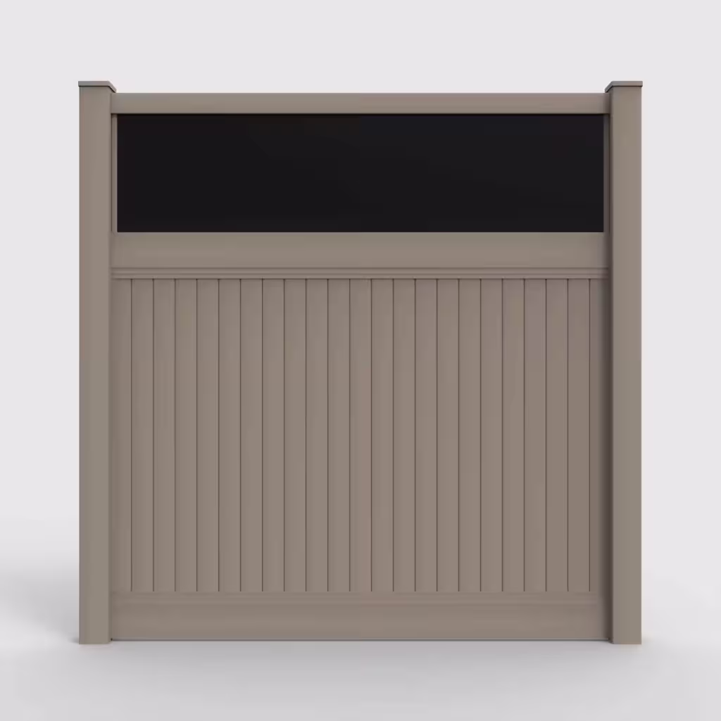 Clay vertical privacy with acrylic top 8 ft fence, front view