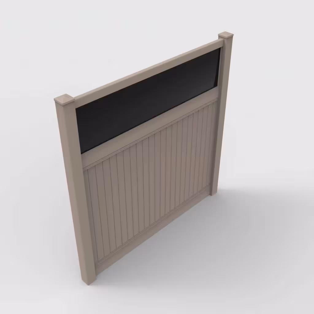 Clay vertical privacy with acrylic top 8 ft fence, isometric view