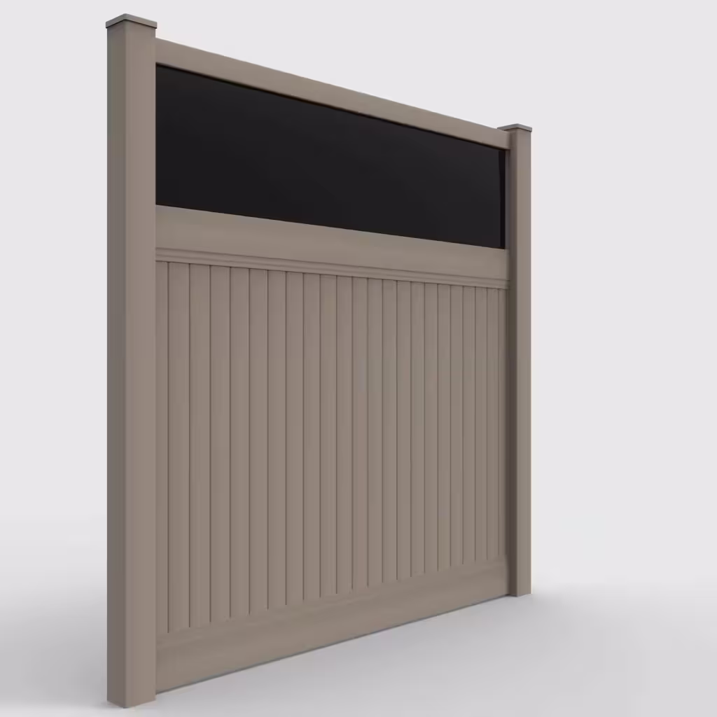 Clay vertical privacy with acrylic top 8 ft fence, right-side view