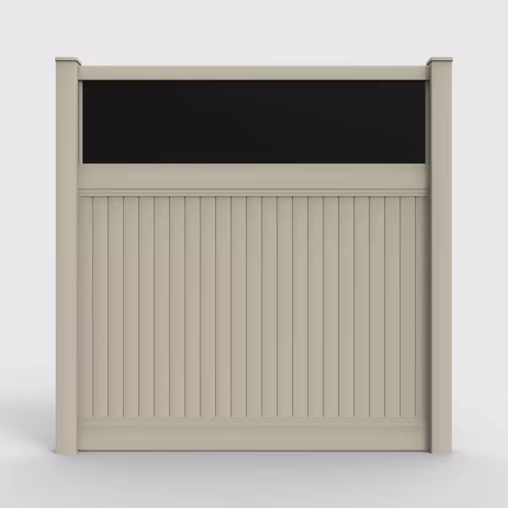 Tan vertical privacy with acrylic top 8 ft fence, front view