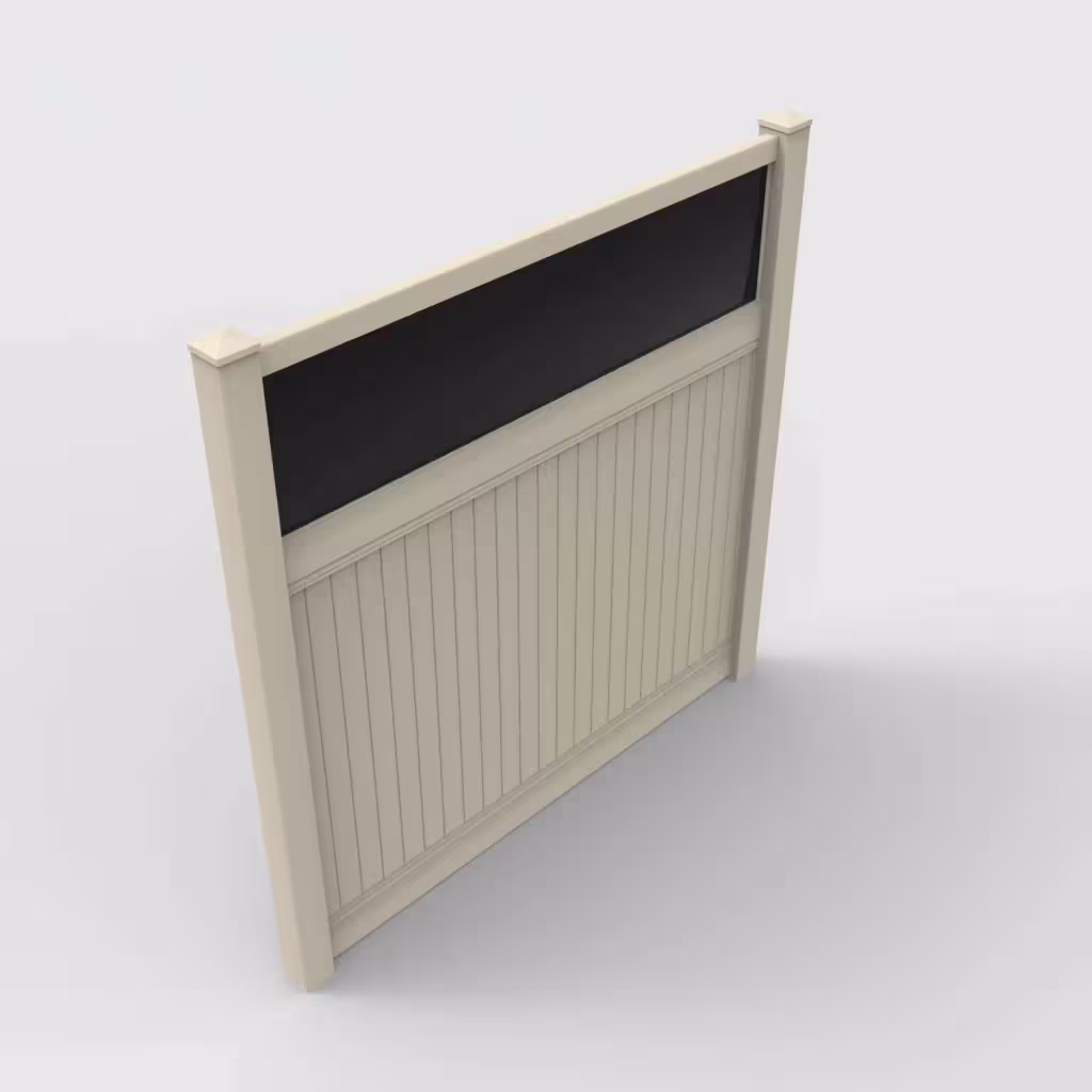 Tan vertical privacy with acrylic top 8 ft fence, isometric view