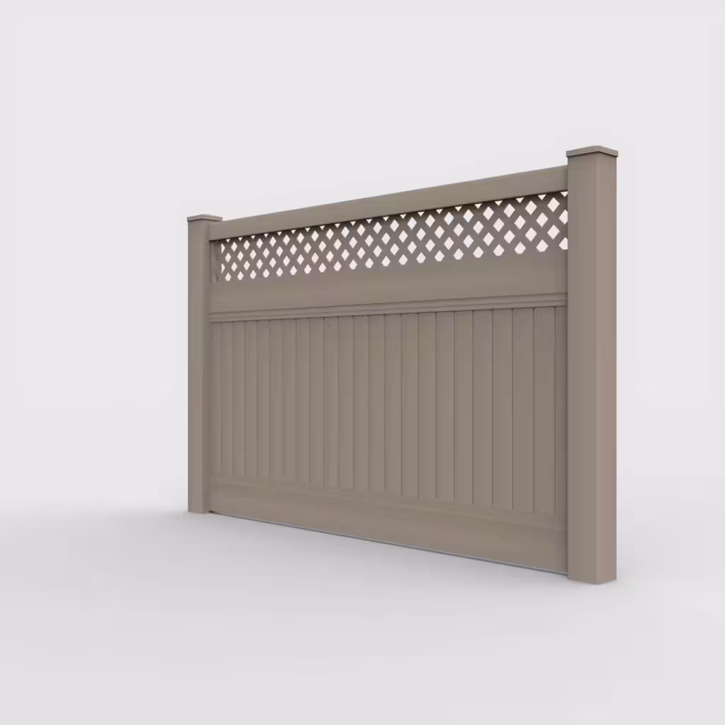 Clay vertical privacy with lattice top 5 ft fence, left-side view