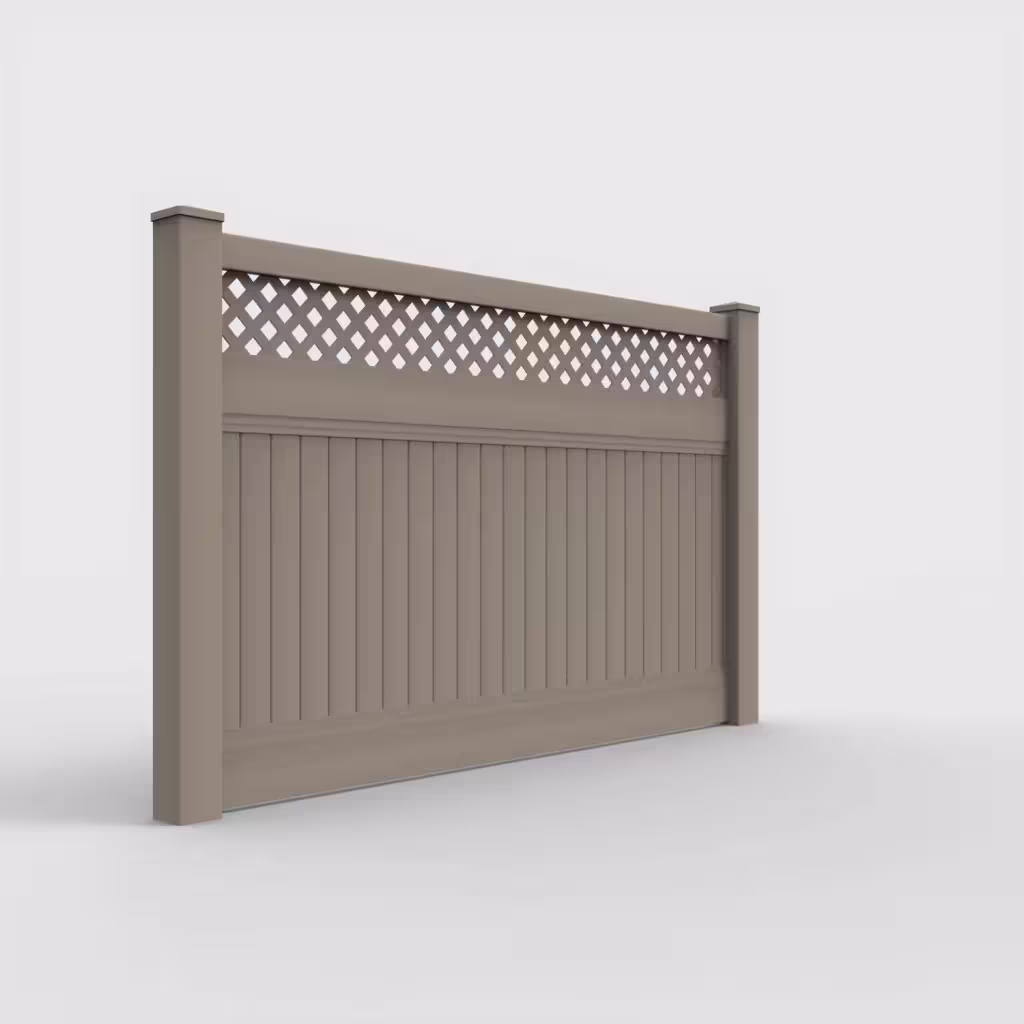 Clay vertical privacy with lattice top 5 ft fence, right-side view